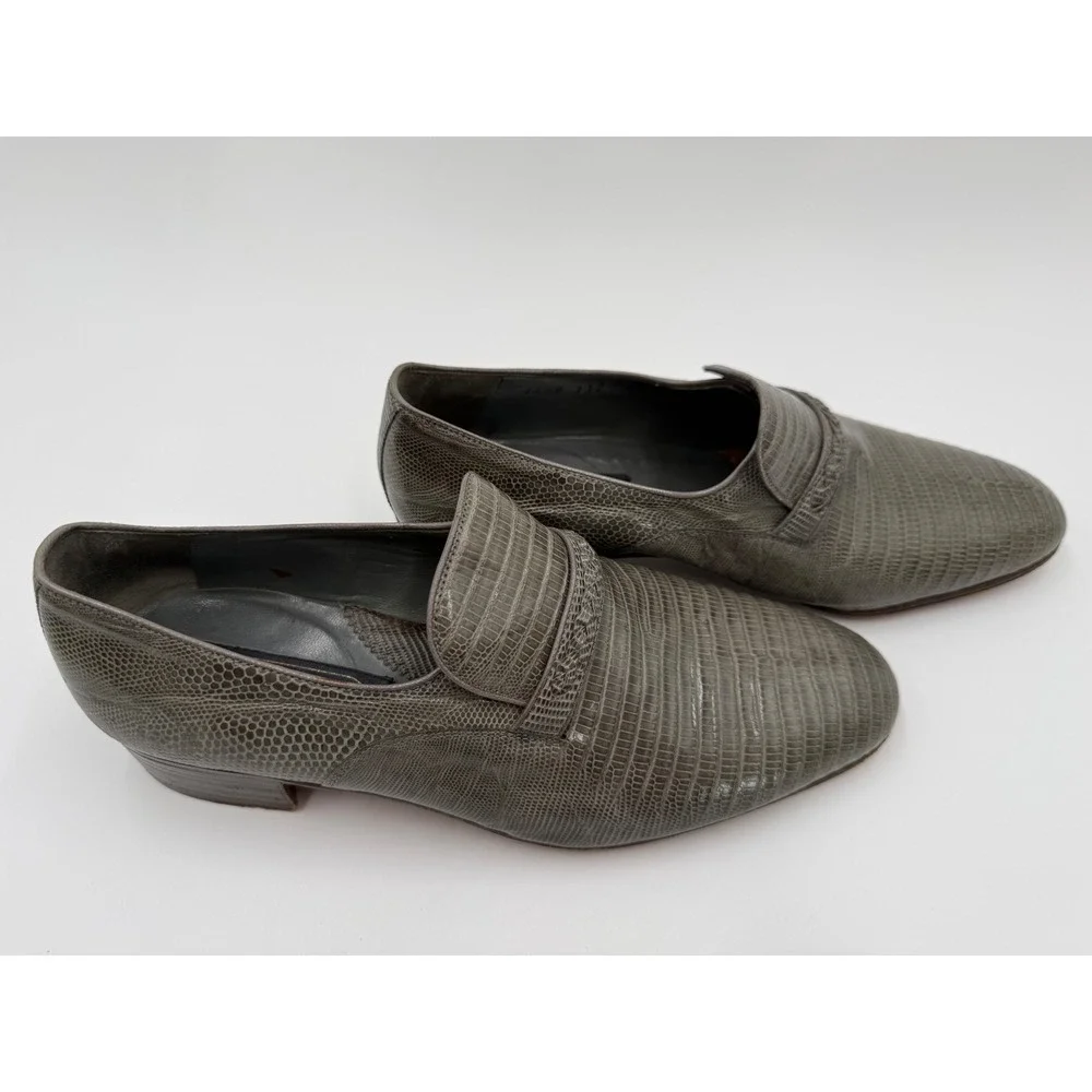 Mauri Mens Grey Lizard Skin Loafers Size 7.5 Exotic Leather Made in Italy 1448